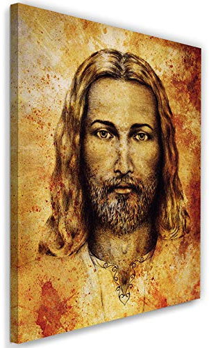 Feeby Bild auf Leinwand Jesus Christus Kunstdruck für Wohnzimmer Orange 60x90 cm