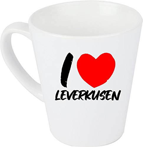 Shirtinstyle Kaffeepott Latte Tasse, I Love Leverkusen, Weiß