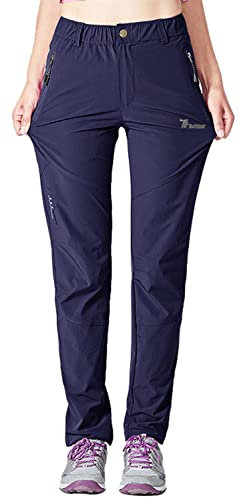 donhobo Lightweight Walking Trousers Womens Quick Dry Outdoor Hiking Pants with Zip Pockets Water-Resistant Ladies UPF 50+ Casual Trouser for Work Golf Gym(Navy L)