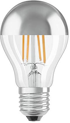 OSRAM Filament LED Lampe mit E27 Sockel, Warmweiss (2700K), 6,50W, Ersatz für 50W-Glühbirne, klar, LED Retrofit CLASSIC A Mirror, Birnenform Silber