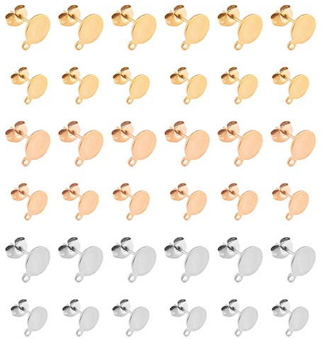 PandaHall 36 Sets 304 Edelstahl Ohrstecker Mit Schlaufe Flache Runde Ohrstecker Ohrstecker Kugelpfosten Mit Schmetterling Ohrring Rücken Für DIY Ohrring Machen Ergebnisse, Golden/Roségold/Edelstahl