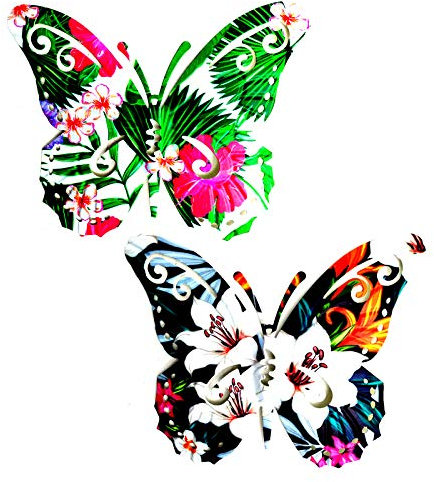 U/D Metal Butterfly Ornaments Wall Art Decor Outdoor, 2 Pack Colorful Garden Wall Sculptures Indoor or Outdoor Home Decorations