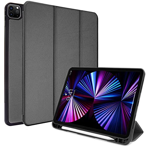 TECHGEAR iPad Pro 12.9 2022/2021 Smart Case [Pencil Compatible] Slim Smart Case Fold Stand Cover with Corner Protection [Auto Wake/Sleep] for iPad Pro 12.9 Inch 6th & 5th Generation - Grey