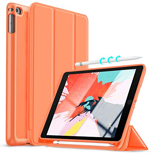 Gahwa Hülle für iPad 9,7 Zoll (Modell 2018/2017, 6. / 5. Generation)/Air 2 /Air 1, Dreifach Falt Klapp Schutzhülle Case mit Stifthalter und Standfunktion, Auto Schlaf/Aufwach - Orange