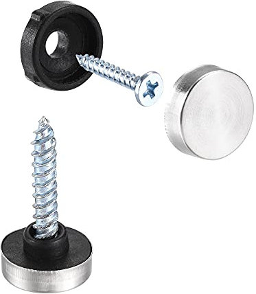 sourcing map 28 Stück Spiegelschrauben 12mm/0.47 Dekorative Kappenverschlüsse Abdeckung Nägel Drahtziehen Silber Ton 201 Edelstahl