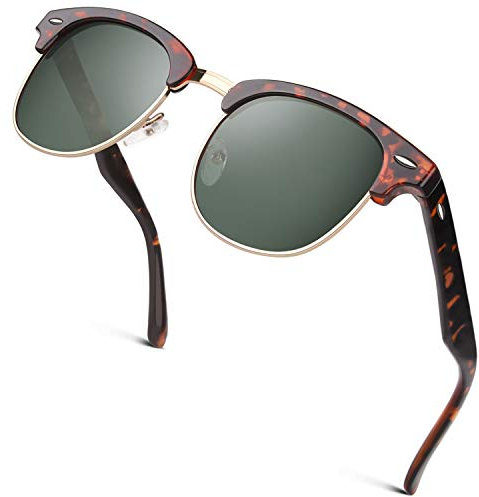 GQUEEN Horn Gestell Halbrahmen Retro Polarisiert Sonnenbrille Herren Damen