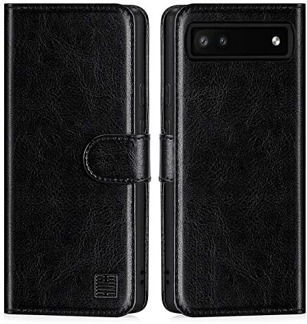 32nd PU Leder Mappen Hülle Flip Case Cover für Google Pixel 6A, Ledertasche hüllen mit Magnetverschluss und Kartensteckplatz - Schwarz