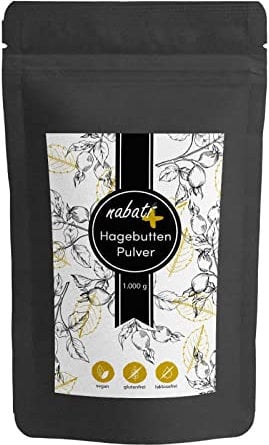 nabatiplus Hagebuttenpulver 1kg Rohkostqualität 100% natürlich und rein ohne Zusätze gemahlen Vegan Vitamin C Tee Smoothie Poridge 1000g Hagebutte nabati+