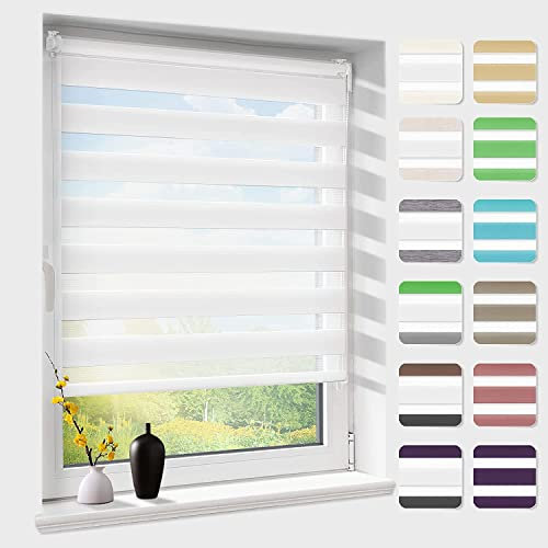 Doppelrollo klemmfix ohne Bohren, Duo Rollos für Fenster & Tür mit Bohren, Version 2025 Weiß B75 x H120cm (Stoffbreite 71cm), Fensterrollo lichtdurchlässig & verdunkelnd, Klemmrollo Sonnenschutz