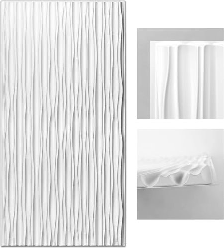 Art3d White Large PVC 3D Wall Panels for Interior Wall Décor,3D Textured Wavy Wall Panels Decorative, Pack of 6 Tiles(47.2×23.6)