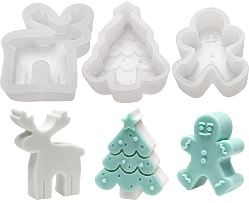 3 Stampo Natale Silicone, Albero di Natale Omino di Pan di di Natale Stampi Natalizi in Silicone per Resina Epossidica Candele Gessetti Profumati Gesso Sapone Fai da Te Decorazioni Orname