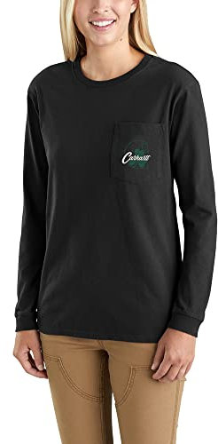 Carhartt Men's Loose fit, Heavy, Long-Sleeved Shamrock Pocket T-Shirt, Black, L
