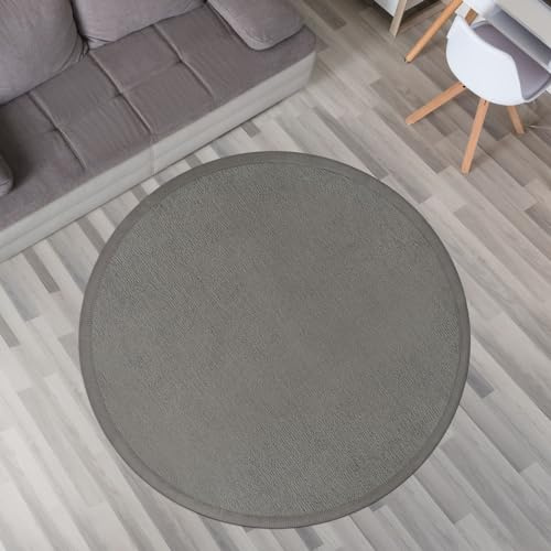 TT Home Krabbelmatte Babyzimmer Teppich Spielmatte Kinder Unifarben rutschfest Flauschig, Farbe: Grau, Größe:200 cm Rund