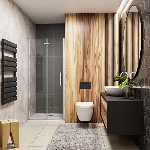 Box Doccia Per Nicchia Porta Pieghevole e Battente 90x185 cm Due Ante in Vetro Temperato Trasparente Anticalcare Da 6 mm Cromo Lucido