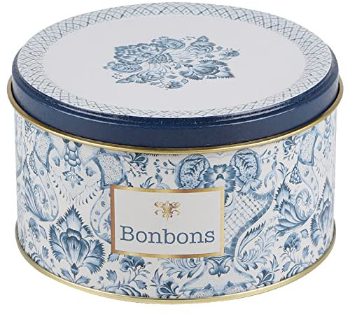 Urban Living Metal Kitchen Canisters Vintage Biscuit Cookie Tin Shortbread Cracker Tin Storage Airtight Baking Bakery Box Sweet Bonbon Chocolate Jar Home Kitchen, Round (Bonbon Blue)