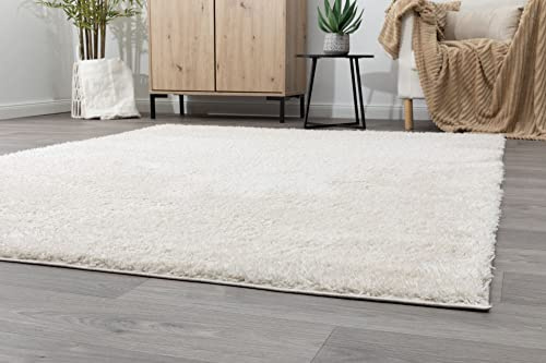 Steffensmeier Hochflor Teppich Kimo | Shaggy Langflor Teppich | Wohnzimmer, Schlafzimmer, Beige, Größe: 65x130 cm