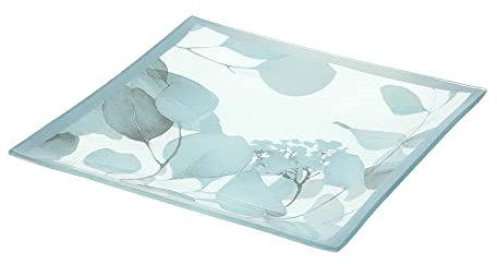 Hervit Svuotatasche piattino Blu in Vetro con decori Floreali Botanic 20x20 cm