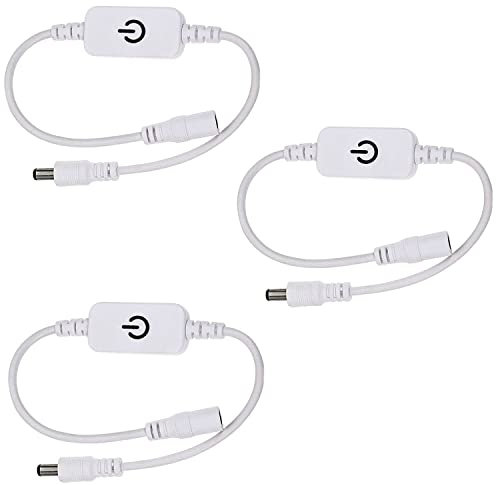 VISSQH 3 pcs White LED Touch Inline Dimmer,DC 12-24V 4A Inline Switch DC LED Dimmer Switch for LED Strip Light