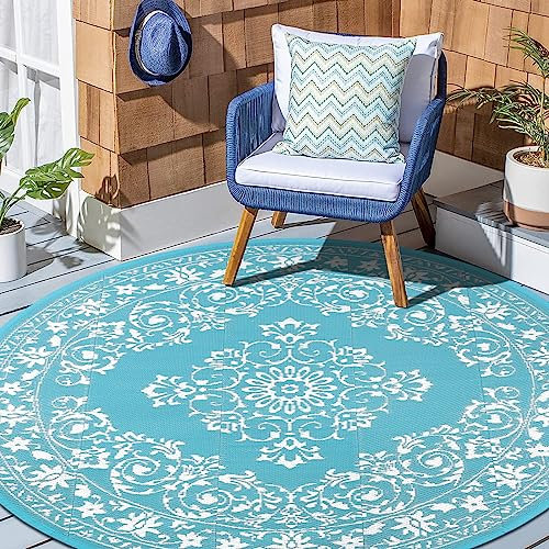 Enyhom Tapis Rond d'intérieur et d'extérieur de 180 cm, Tapis de Paille en Plastique pour Camping-Car, terrasse, Pique-Nique, Plage, remorque, randonnée