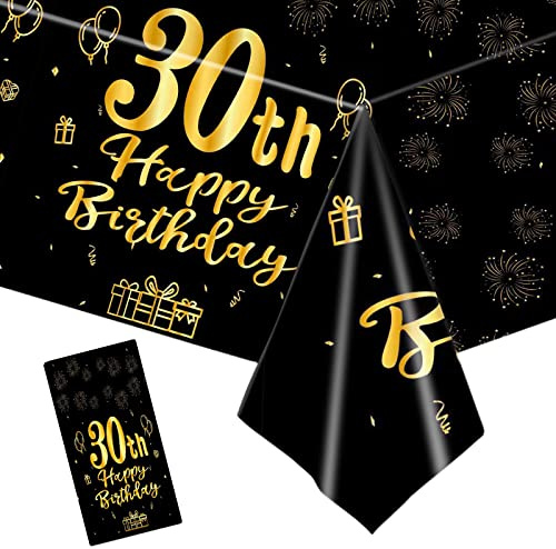 Nappe jetable en plastique pour 30e anniversaire - Noir et doré - 137 x 274 cm - Pour femme et homme - Cadeau d'anniversaire - Décoration de fête