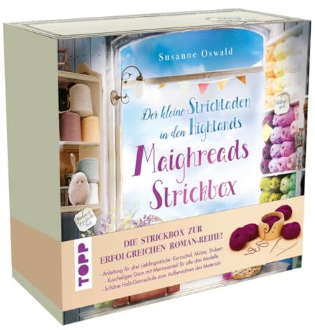 Der kleine Strickladen in den Highlands. Maighreads wunderbare Strickbox. Mit Anleitungen und Material für 3 Modelle: Geschenkbox ( 22 x 21 x 10 cm), 250 g Garn (67 % Polyacrylnitril; 33 % Merino), Rundstricknadel (4 mm, Länge: 100 cm), Garnschale und Anleitungen für Kurzschal, Mütze und Stulpen