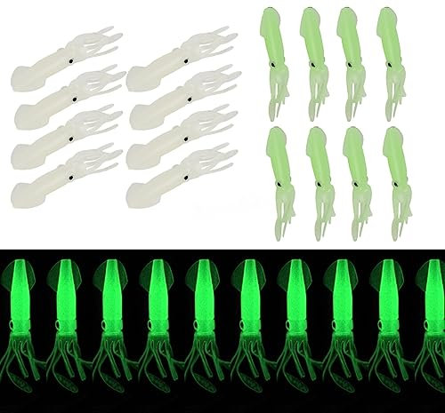 HOUSON 16 Stück 10cm Leuchtend Gummiköder, Gummi Tintenfisch Octopus Squid Bodies Leuchtköder Angelgerät Werkzeuge Weichen Köder