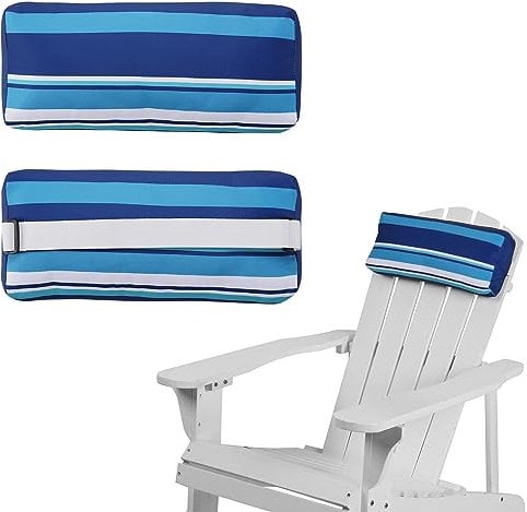 Rasugarlary Lot de 2 oreillers de chaise longue d'extérieur avec sangle élastique résistants à l'eau pour terrasse, jardin, plage, piscine, jardin, fauteuil inclinable (rayures bleues)