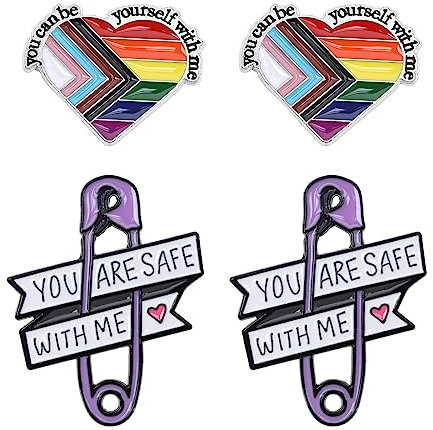 YINETTECH 2 Stück „You Can Be Yourself With Me“ Brosche LGBT Pride Flagge Anstecknadel Regenbogen Gay Abzeichen Kleidung Dekoration für Rucksäcke T Shirts Jacken Pullover Röcke Hüte