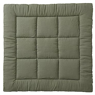 VERTBAUDET Bodenmatte/Boden für Laufgitter, einfarbig, Gaze und Baumwollperkal, Olive, 75 x 100 cm