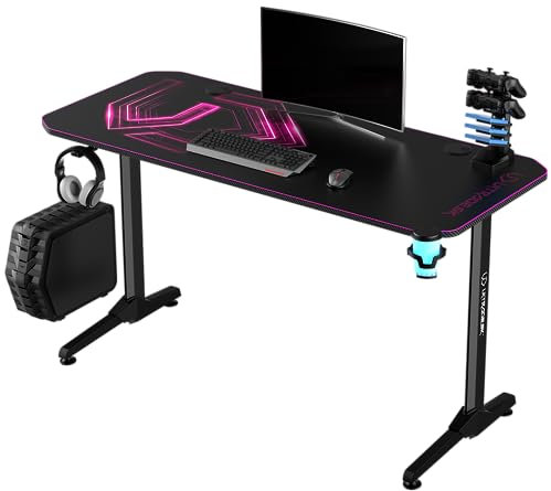 ULTRADESK FRAG V3 Computertisch Gaming-Schreibtisch - Gaming Tisch Stahlkonstruktion - Platz für Zwei Monitore - Futuristische Formen - Beinfreiheit und Mehr - Inklusive Zubehör - 140x60cm - Rosa