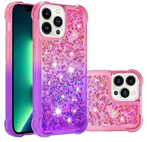 IMEIKONST Compatible with iPhone 15 Pro Glitter Case, Liquid Sparkle Quicksand Transparent Sequin Slim Girls Soft TPU Bumper Silicone Shockproof Cover for iPhone 15 Pro. Pink Purple YB