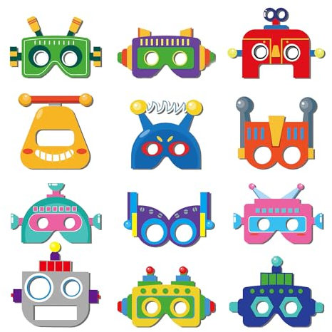 Jsleid Roboter Maske für Kinderparty und Rollenspiel - 12 Stücke Cosplay Kindermasken