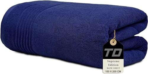 Textile Do Luxury Super Jumbo Bath Sheet (100 x 200 cm-700 GSM) 100% Egyptian Cotton Extra Lage Bath Sheet Towels (Royal Blue, Cotton)