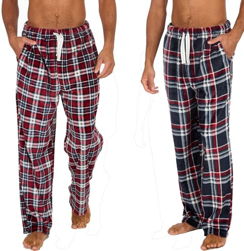 INSIGNIA 2 Pack Mens Fleece Check Pyjamas Lounge Pants Bottoms (Set 3, XXL)