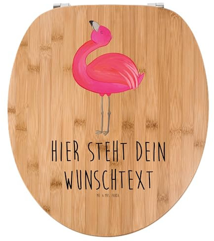 Mr. & Mrs. Panda Personalisierter WC Sitz Motiv Flamingo Stolz - Personalisierte Geschenke, Selbstliebe, Personalisierter WC-Sitz, Toilettendeckel