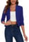 MINTLIMIT Women's Suit Jackets & Blazers Cropped 3/4 Ruched Sleeve Casual Blazer for Women Collarless (Deep Blue M)