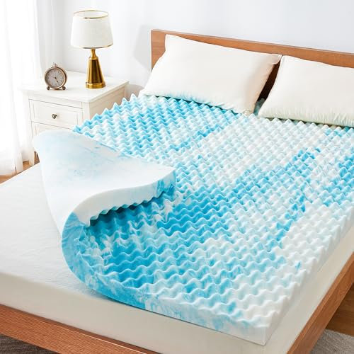 Marsail King Size Mattress Topper, 3-inch Egg Crate Memory Foam Mattress Topper, Mattress Topper with Infused Cooling Gel for Sleeper Sofa, RV, Camper, CertiPUR-US Certified