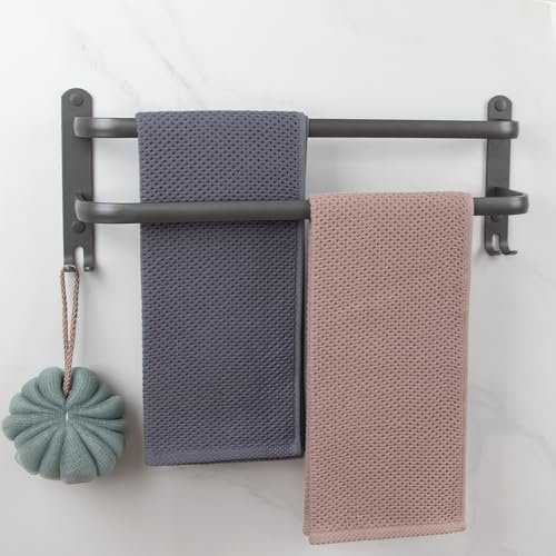 Handtuchhalter Ohne Bohren/Bohrbarer Schwarz Matt,handtuchständer Bad 2-Stöckig 50cm Aluminium Wandmontage Handtuchstange für Badezimmer,Küchen,Toilette(15KG)