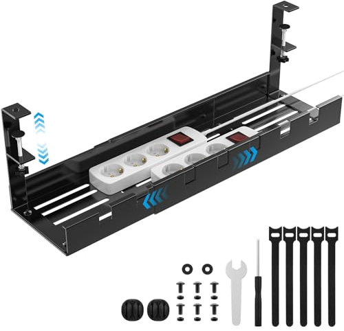 Otauoaea Bandeja Organizador Cables Escritorio - Organizador de Cables sin Taladros Retráctil de 40 a 74 CM - Cable Management - Recoge Cables Mesa Escritorio - Soporte de Cables para Hogar y Oficina