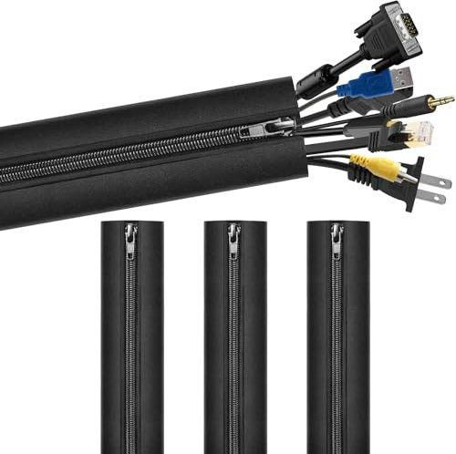 Cable Tidy Zip Sleeve, 4PCS 50CM Black Cable Management Sleeve with Zipper, Neoprene Wire Cord Tidy Wrap Organizer For PC/TV Computer Audio Video for Office Home Prevent Pet Chewing