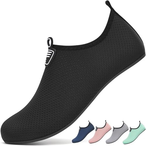 RUOMU Badeschuhe Herren Damen Wasserschuhe Schnell Trocknend Schwimmschuhe Barfußschuhe rutschfeste Leicht Aquaschuhe Strandschuhe fur Männer Frauen,Schwarz 42 EU