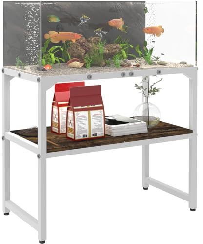 Mondazie 20 Gal High Rimless Fish Tank Stand with Shelf, 2 Tier Metal Aquarium Stand, Breeder Tank Turtle Reptile Terrariums Stand Rack for Home Office, 24 L x 12 W (Stand Height is 20.5’’), White