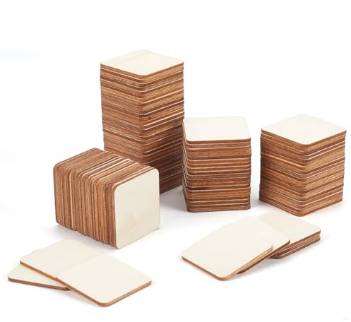 NBEADS 100 Stück Holz Quadratische Scheiben, 4x4cm Rohling Aus Holz Balsaholzplatten Holzausschnitte Zum Basteln Malen Schreiben Heimwerkerbedarf Gravieren Und Schnitzen von Dekorationen