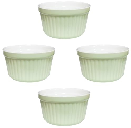 Yuauy 8 oz 4 pcs Light Green Porcelain Souffle Dishes Ramekins Dipping Sauces Baking and Cooking Bakeware Baking Cups Bowls for Pudding Desserts Creme