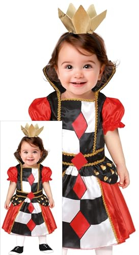 FIESTAS GUIRCA Zauberhafte Herzkönigin Baby Kostüm Karneval Fasching Kleinkinder – Herzdame Märchenkönigin Babykostüm – Königin Karnevalskostüm Baby Mädchen 12-18 Monate