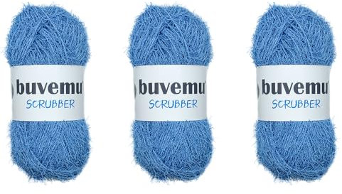 Schrubber Garn zum Häkeln, Stricken, Geschirrtücher, Waschlappen, Bastelartikel, 100 g, 80 Meter (blau) (3 Knäuel)