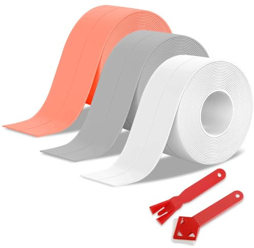 PIWOSGOL 3 Rouleaux Joint Salle de Bain, Ruban Auto-adhésif, Joint Baignoire Anti-moisissure Anti-fuite, Ruban D'Étanchéité, Bande de Calfeutrage pour Salle de Bain, Cuisine (3 Couleurs, 320 * 3,8cm)