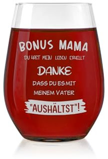 BeBeiZi Geschenke für Bonus MAMA, Weingläser mit du hast mein Leben erhellt. Geburtstagsgeschenk für Bonus MAMA, Weingläser to go, Zarte Rotweingläser, Weihnachtsgeschenke, Erntedankfest, 480ml