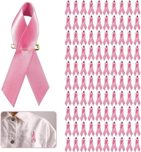 Lot De 100 Broches En Forme Ruban Rose Cancer Du Sein - Octobre Rose Avec épingles à Nourrice Pré-DéCoupé - Pour Sensibilisation Au Cancer Du Sein En Satin