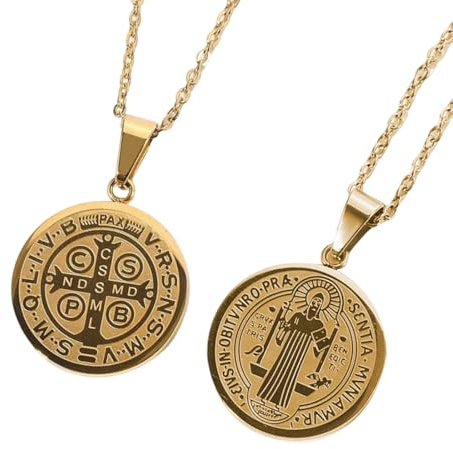 QEQSHQO 2 pcs Edelstahl Herren Heilige Medaille Halskette Schutz Anhänger Schmuck (Gold)